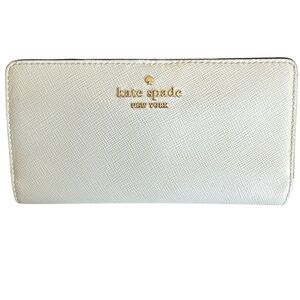 ✨ Kate Spade Ivory Saffiano Leather Long Wallet Gold Logo Zip Coin Pocket